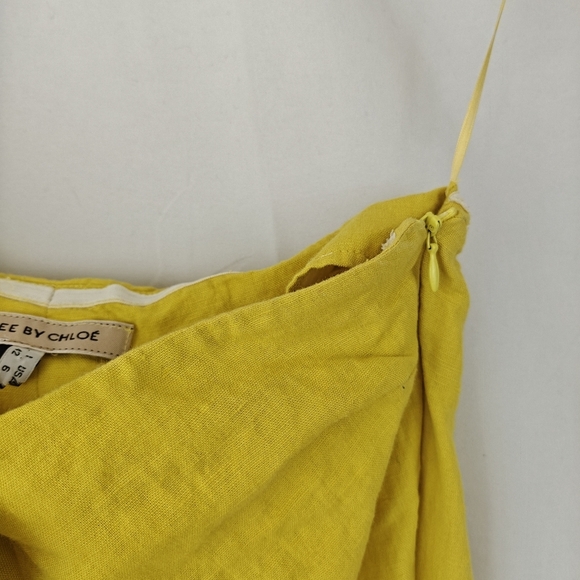 See By Chloe One Shoulder Bow Tie Yellow Linen Blend Mini Dress Size 6 Women's - Picture 15 of 16